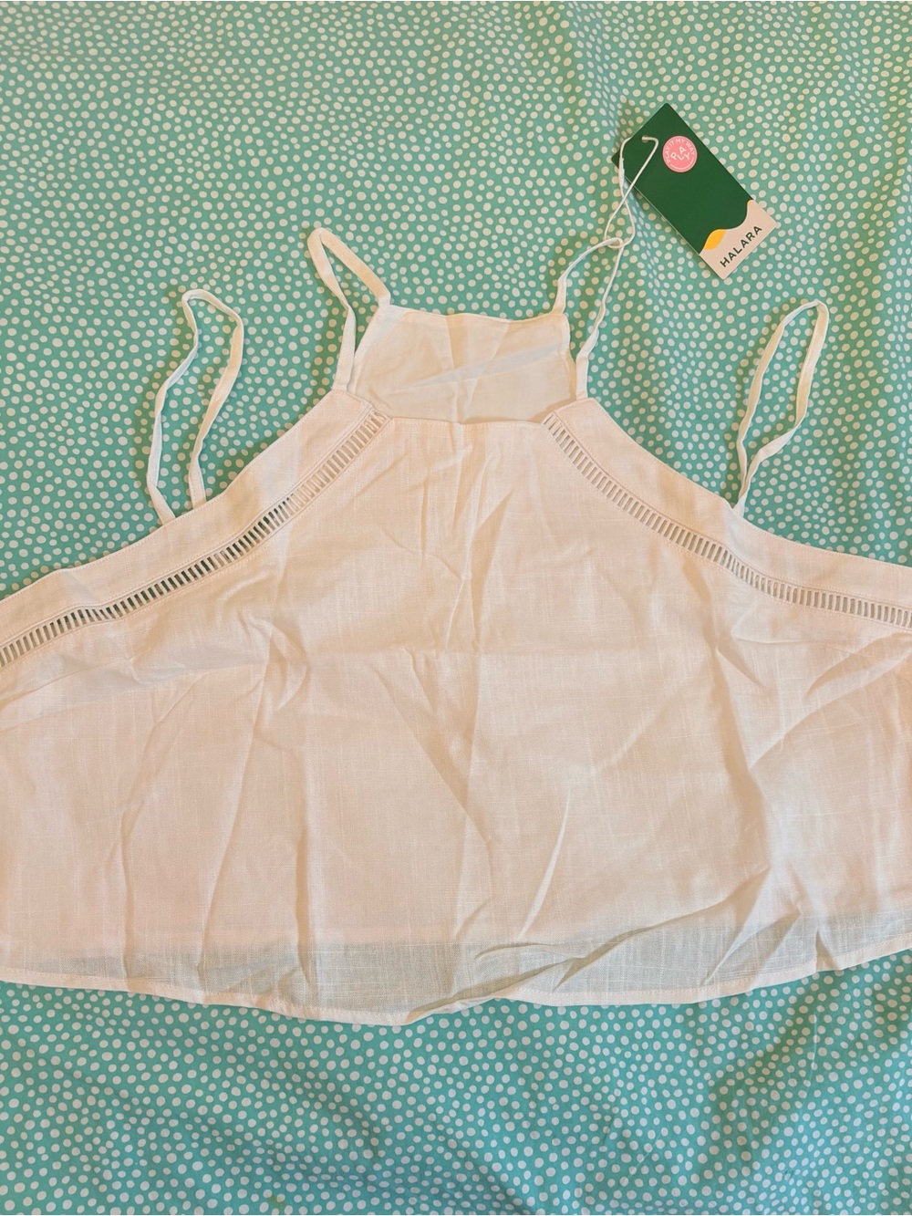 HALARA double lined White Linen Halter Crop Top cotton XL brand new!